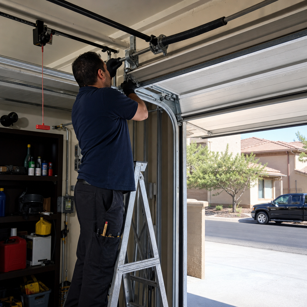 Garage door professional working on spring repair in Las Vegas, NV